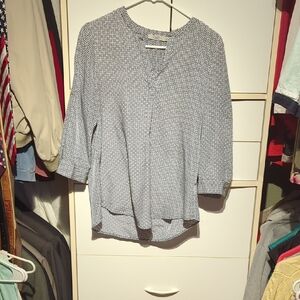 Dalia Relaxed Gray Ribbed Blouse with Mandarin Collar